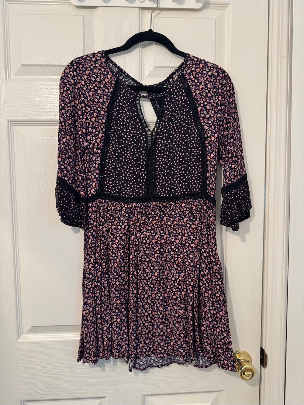 Forever 21 Black Mini Dress with Pink Floral Print